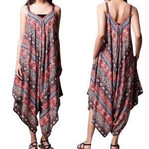 Angie Boho Paisley Print Harem Pant Loose Jumpsuit Sz M NWT